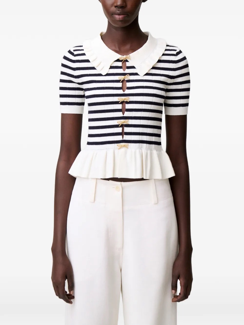 Knitted stripe peplum sweater
